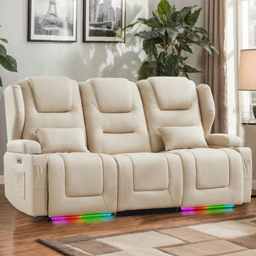 RV Power Loveseat Recliner Sofa, Leathaire Fabric 3-Seater Wall Hugger Reclining Sofa