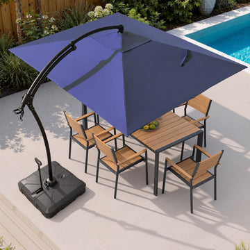 9-11FT Offset Cantilever Umbrella with 350LBS Wheeled Base Included | 360-degree adjustment, Aluminum & iron frame - Nav