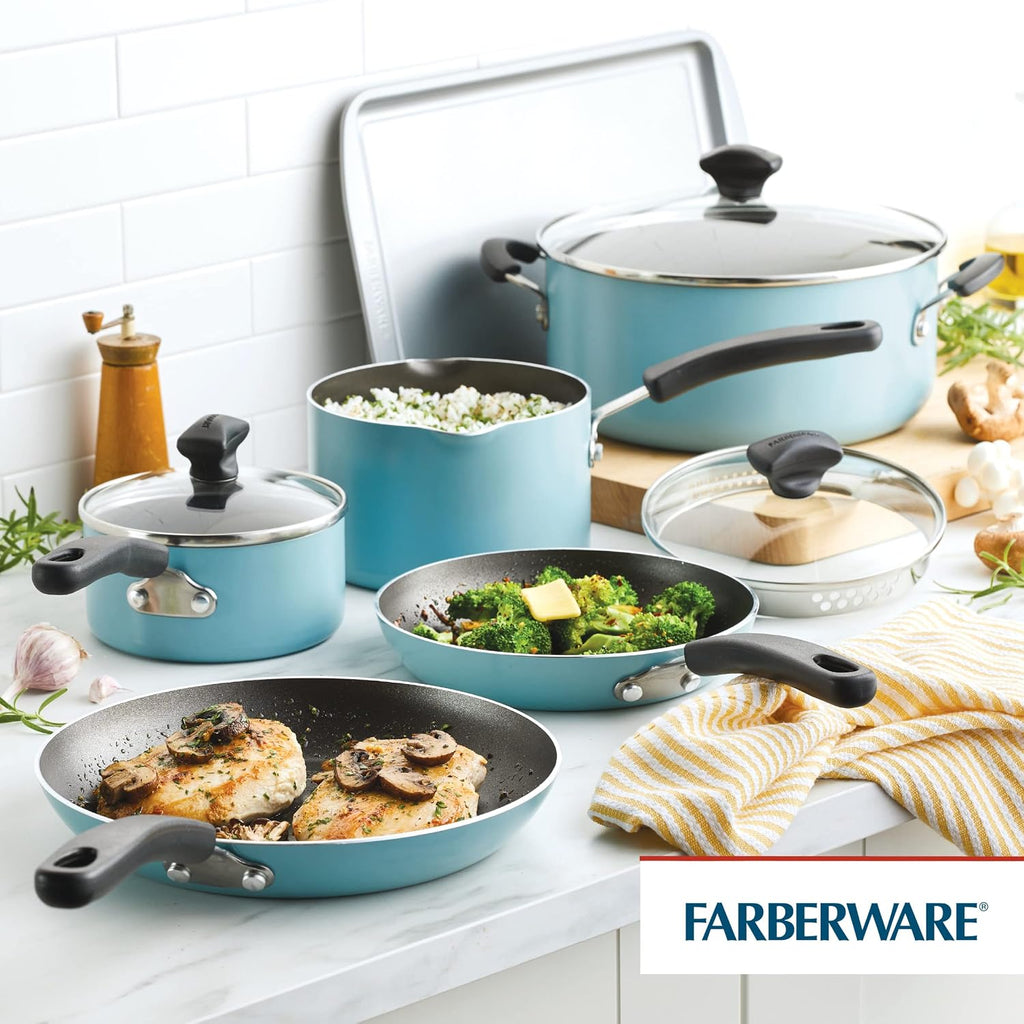 Cookstart Aluminum DiamondMax Nonstick Cookware Set, Kitchen Essentials, 15-Piece, Aqua