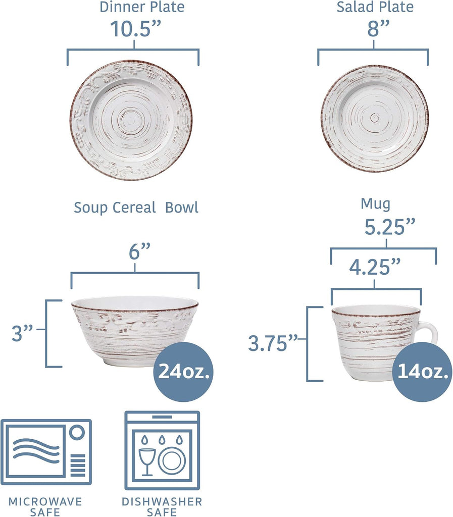 Trellis White 16-Piece Stoneware Dinnerware Set, Service for 4, Distressed White Finish