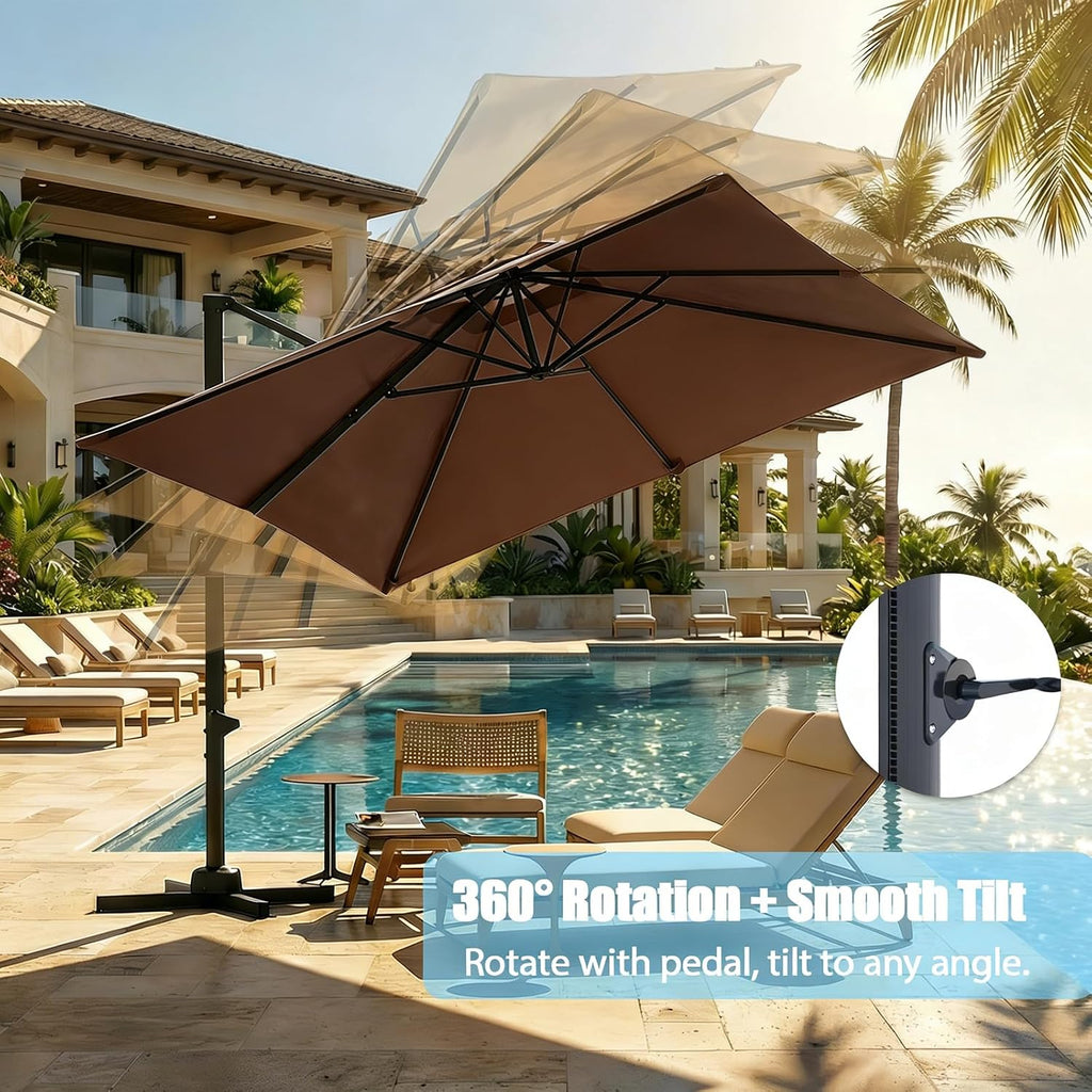 Large Cantilever Patio Umbrella, 10 ft X 10 ft Heavy Duty Aluminum Cantilever Offset Outdoor Umbrella with 360-D - M1S3