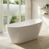 67" Freestanding Bathtub, Black Exterior White Interior Acrylic Stand Alone Soaking Tub, Modern Oval Bath with
