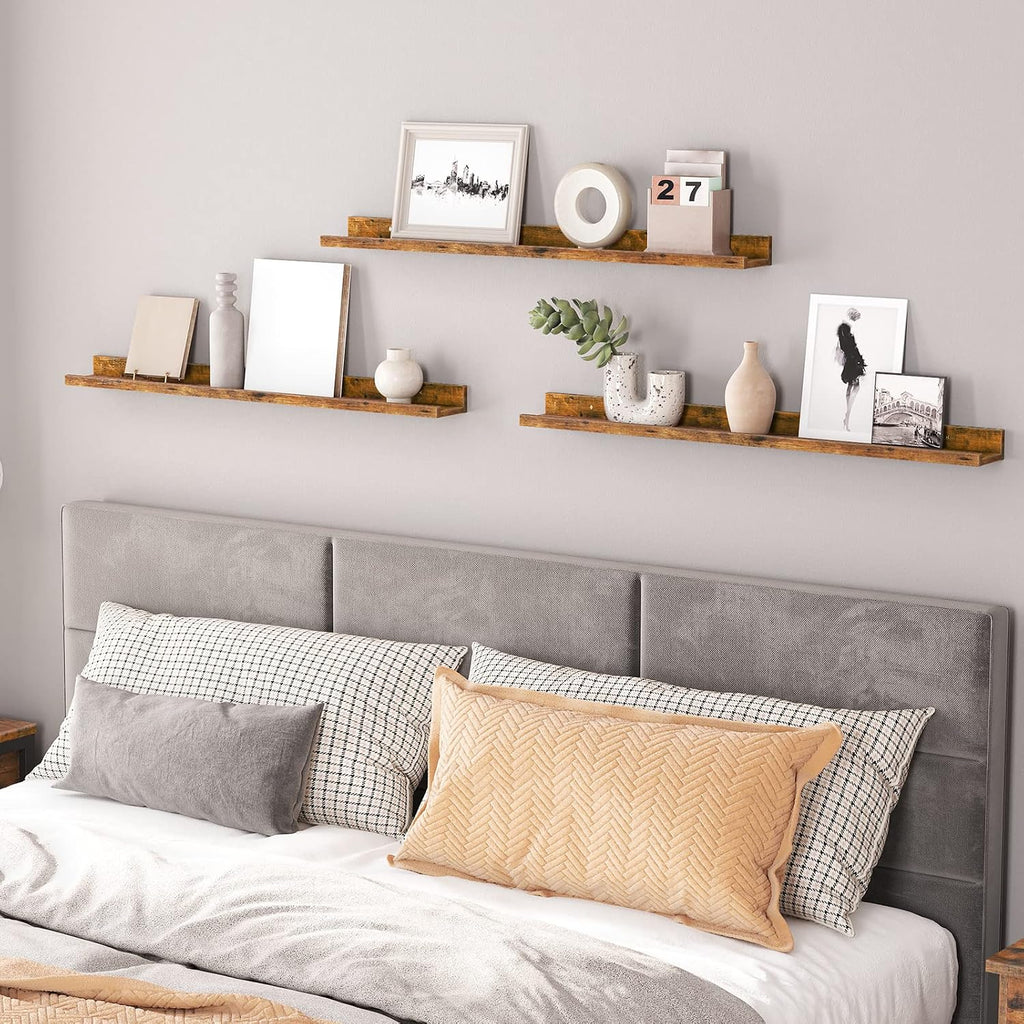 Floating Shelves, Wall Shelf Set of 3, 35.4 Inches Hanging Shelf with Raised Edge and Invisible Brackets, Decor