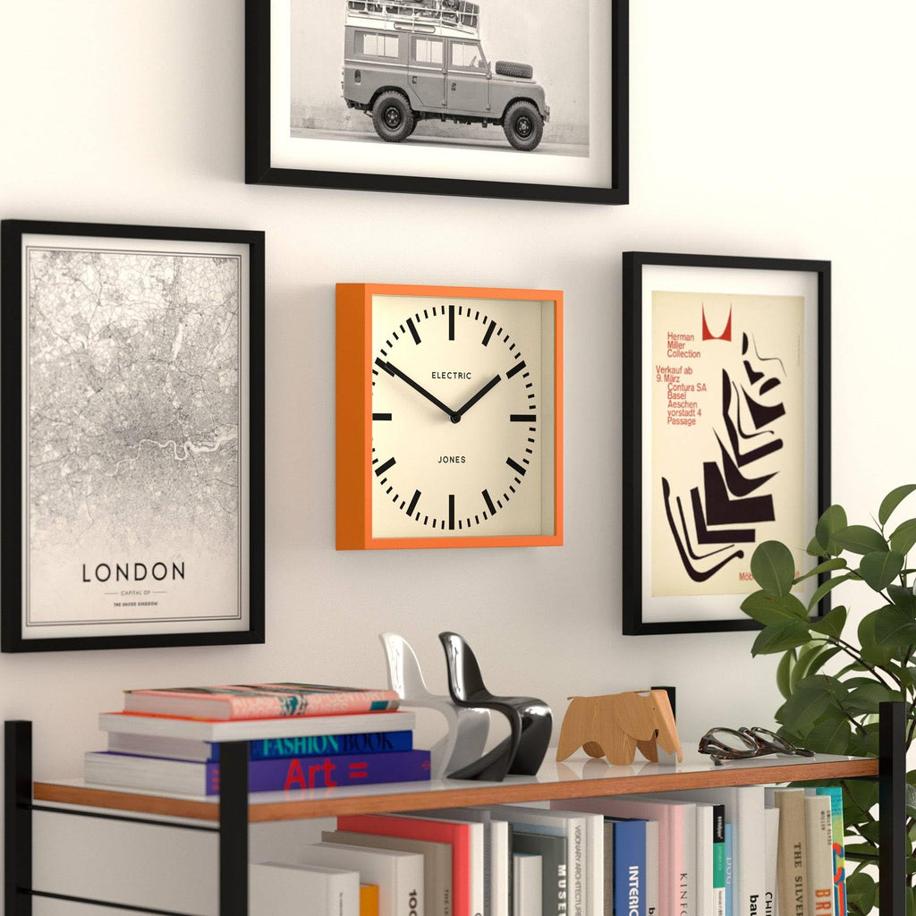 Box railway wall clock | Square station clock | 10" | Orange