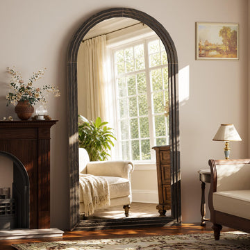 Full Length Mirror 81"X41", Arched Large Floor Mirror with Solid Wood Frame
