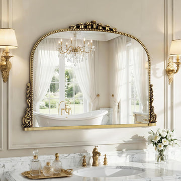26x38 inch Vintage Arched Gold Ornate Baroque Mirror - Wall Vanity Mirror with Beautiful Retro Top and Bottom
