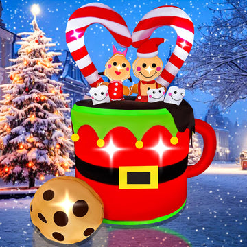 Christmas Inflatables 5FT Couple Gingerbread in Mug Decoration