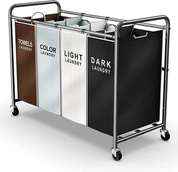 Laundry Hamper Sorter Cart, 4-Section Organizer with Lockable Wheels | Heavy-Duty 180L Rolling Laundry Basket with