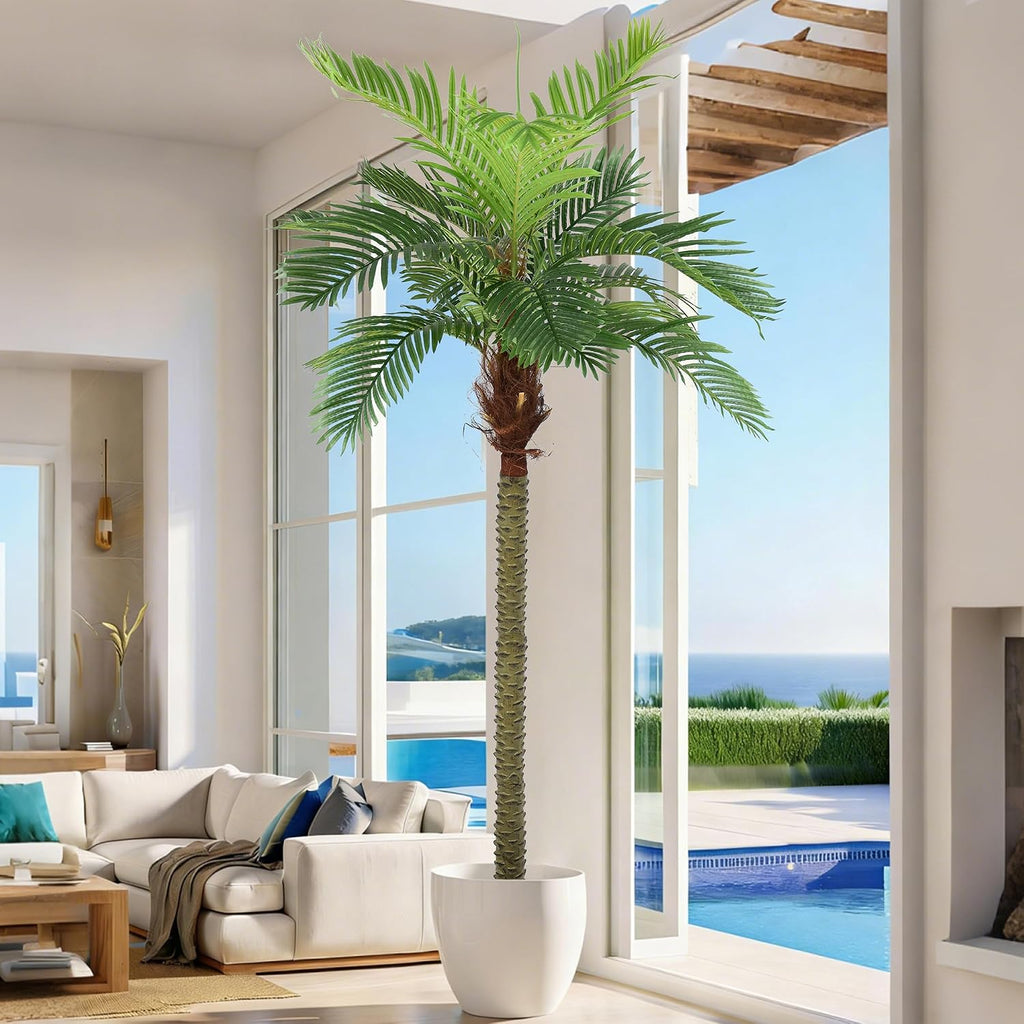 Palm Tree 8ft for Outdoors Faux Triple Phoenix Palm,96 Inch Tall Large Fake Tropical Palm Tree ,Poolside,Garden,Home