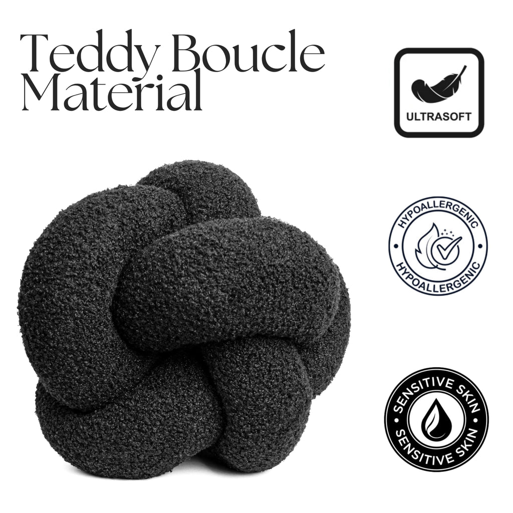 12 in Boucle Knot Pillow Ball, Charcoal Black Teddy Sherpa