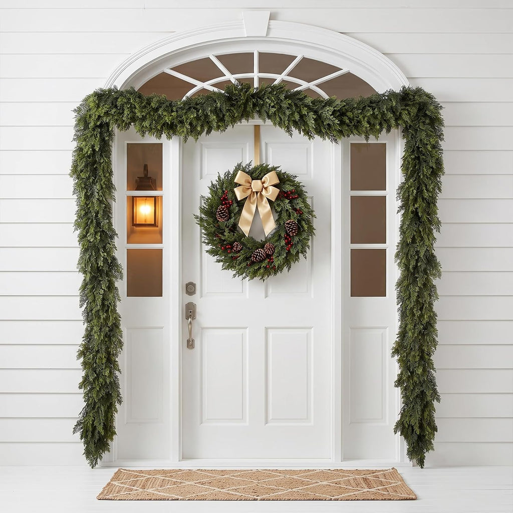 6FT Artificial Cedar Garlands, Real Touch Soft Cedar Pine Garland, Winter Artificial Greenery Garland for Fireplace