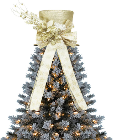 Luxury Sparkling Santa Hat Christmas Tree Topper with Bow, Snowflakes | 25Cm