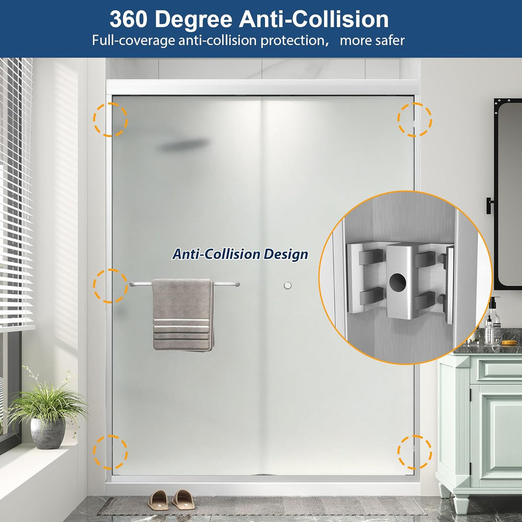 Double Sliding Shower Door 55"-60" W x 72" H with Nano Anti-Explosion Safety Film