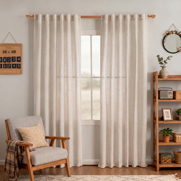 Natural Linen Curtains, Semi Sheer Curtains & Drapes 84 inches Length 2 Panels Set Farmhouse Country Style Back Tab