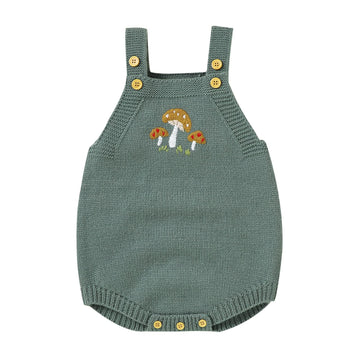 Newborn Baby Knitted Sleeveless Mushroom Romper Cute Embroidered Bodysuit Sweater Straps Sleepsuits