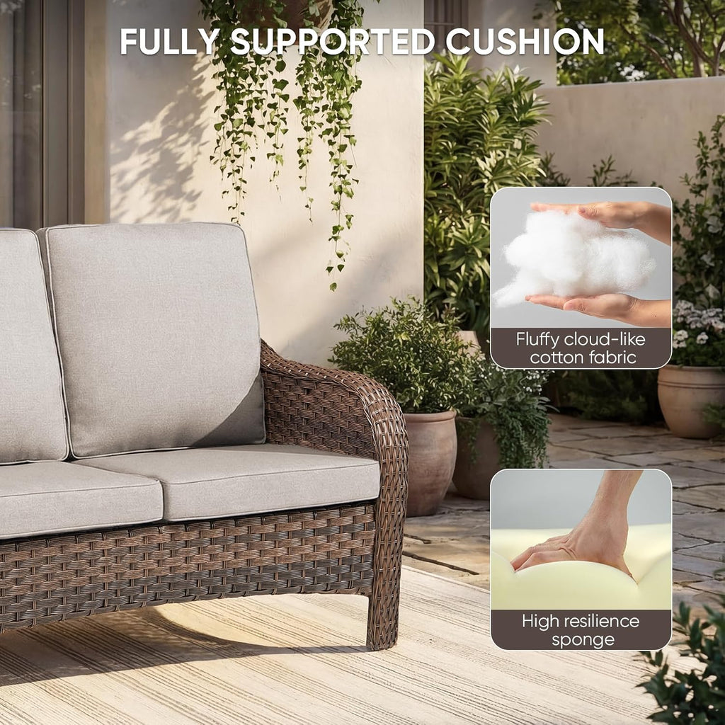 Patio Wicker Swivel Chairs -3 Piece Outdoor Swivel Rocking Chairs with Rattan Side Table, Ergonomic Design for Porch