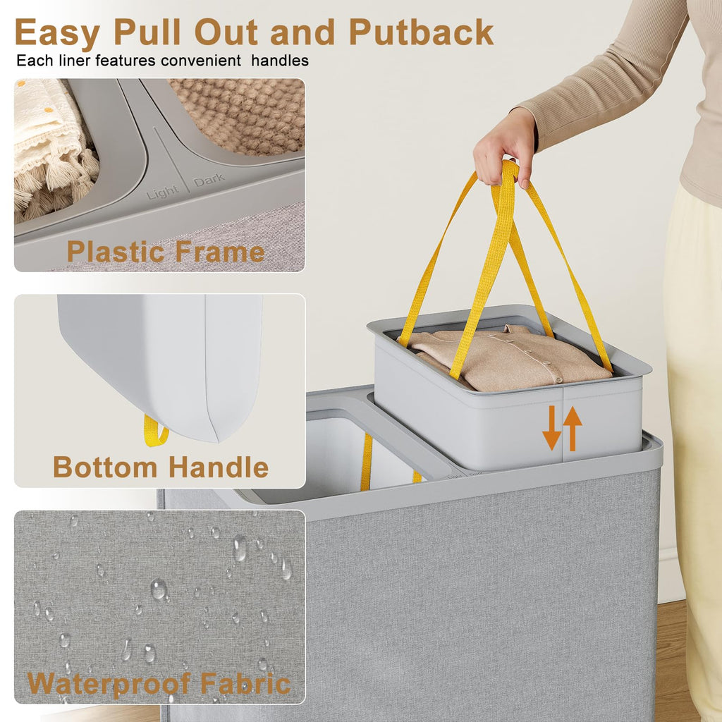Double Laundry Hamper with Lid, 150L Large Laundry Basket 2 Compartments