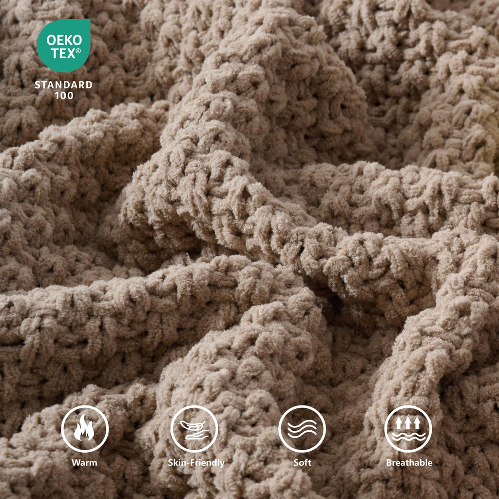 Chunky Chenille Knit Throw Blanket for Couch 50"x60"