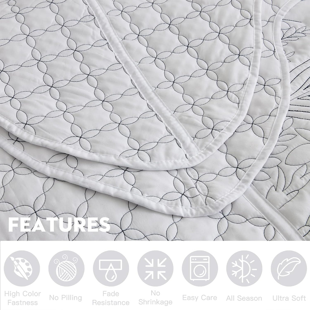 Botanical Oversized Bedspread King - Leaves Pattern Stitching Quilt Set - Elegant & Fresh Style Bedding Coverlets