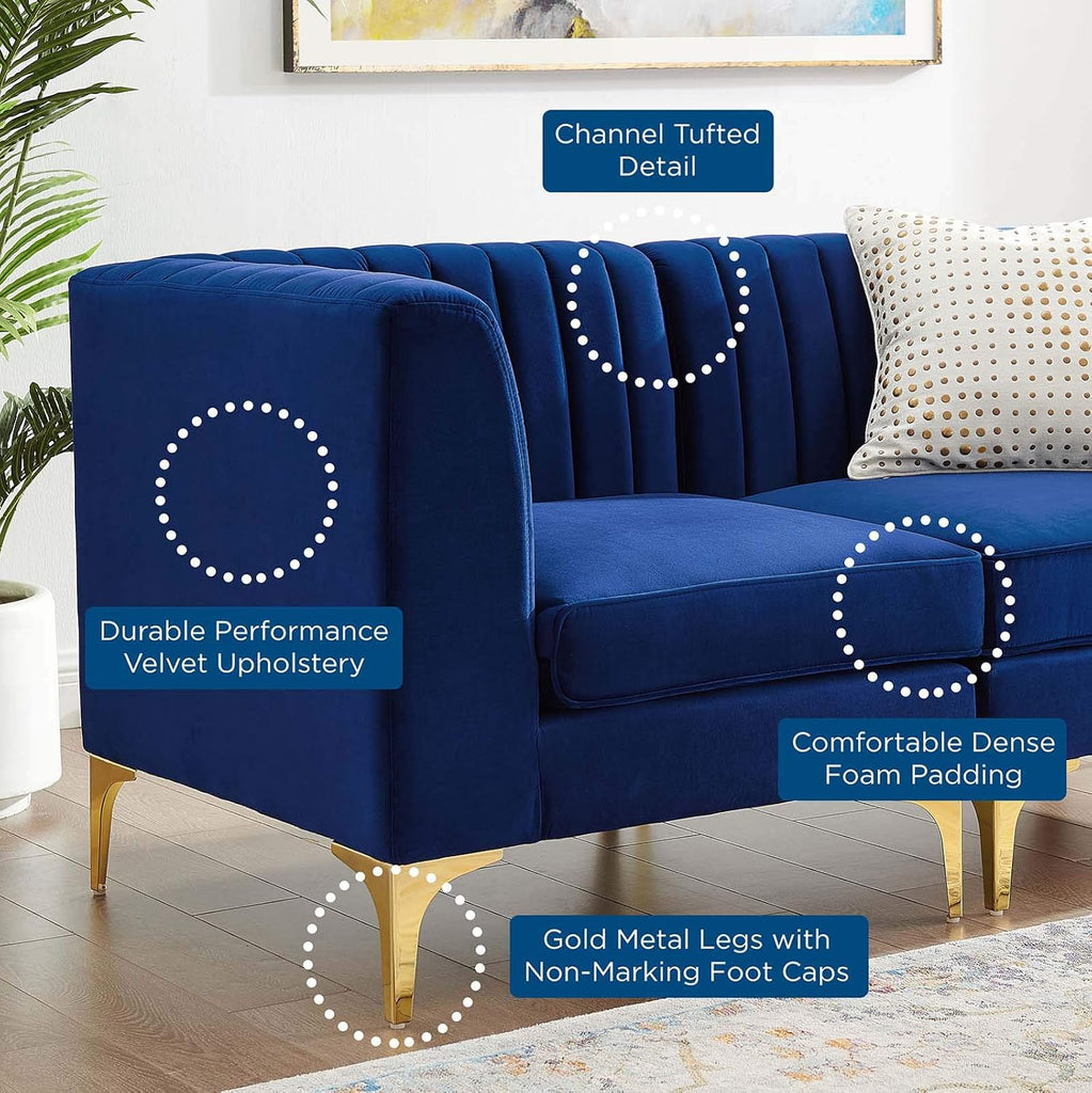EEI-4346-NAV Triumph Channel Tufted Performance Velvet Loveseat, Navy