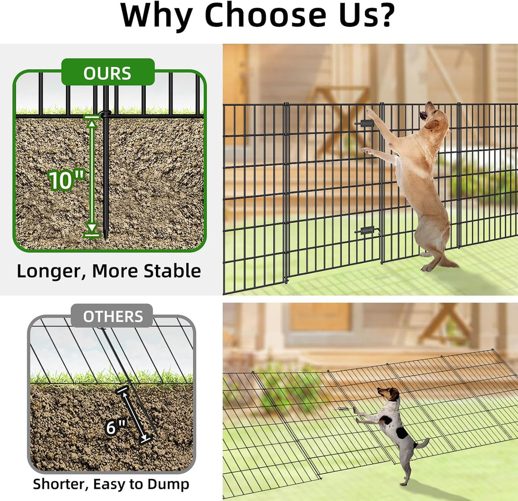 Metal Garden Fence with Gate 40in (H) x 23.3ft (L), 1 Gate + 9 Panels Dog Fence Border Fence Animal Barrier, No Dig