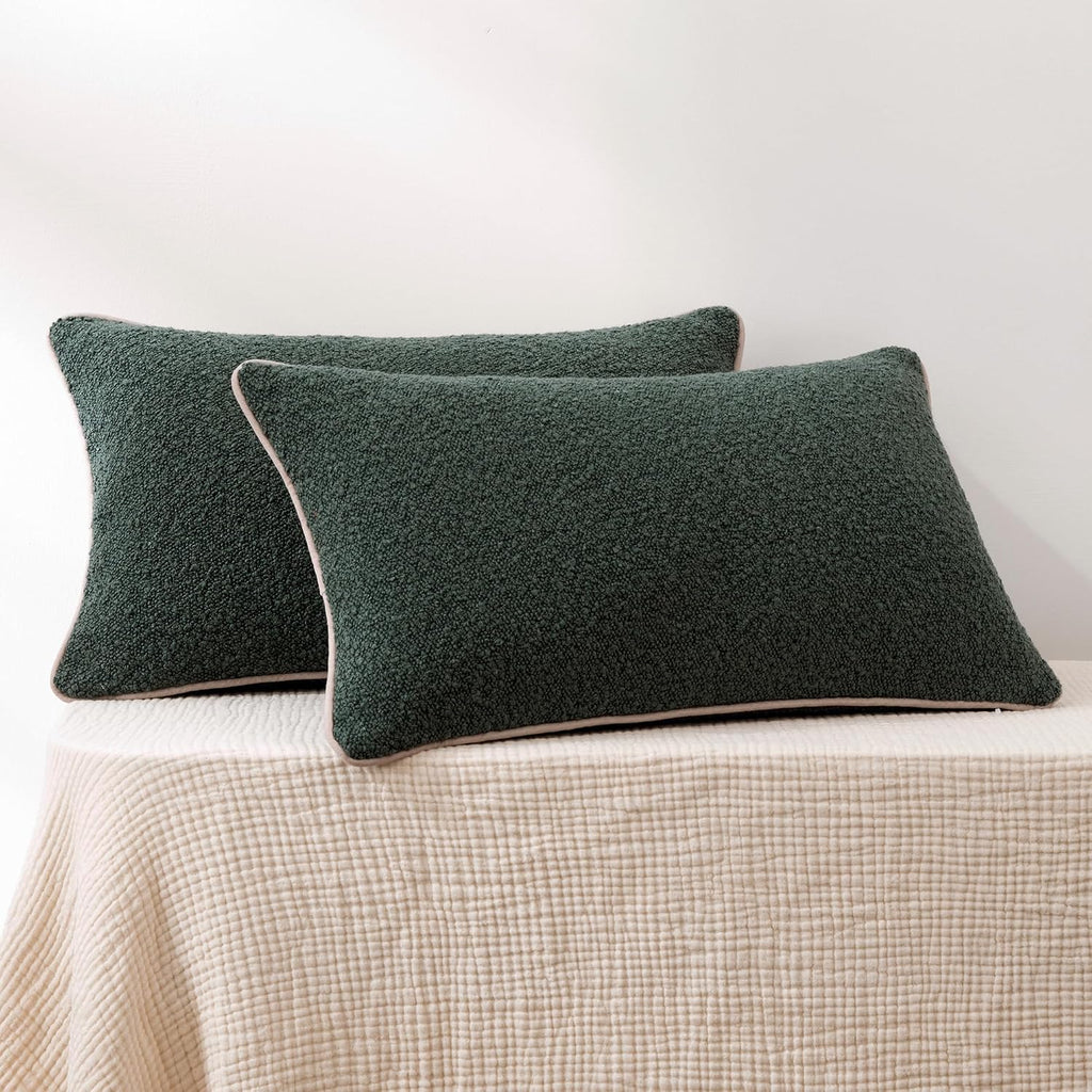 Boucle Lumbar Throw Pillow Covers, Green, 12×20in, Pack of 2