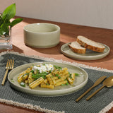Solana Coast 12 Piece Stoneware Reactive Glaze (Service for 4) Ceramic Plates and Bowls Modern Shape Embossed
