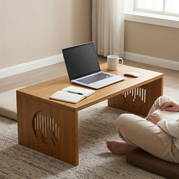 Japanese Floor Table, Bamboo Low Desk for Tea Meditation, Foldable No Assembly (Table (100cm))