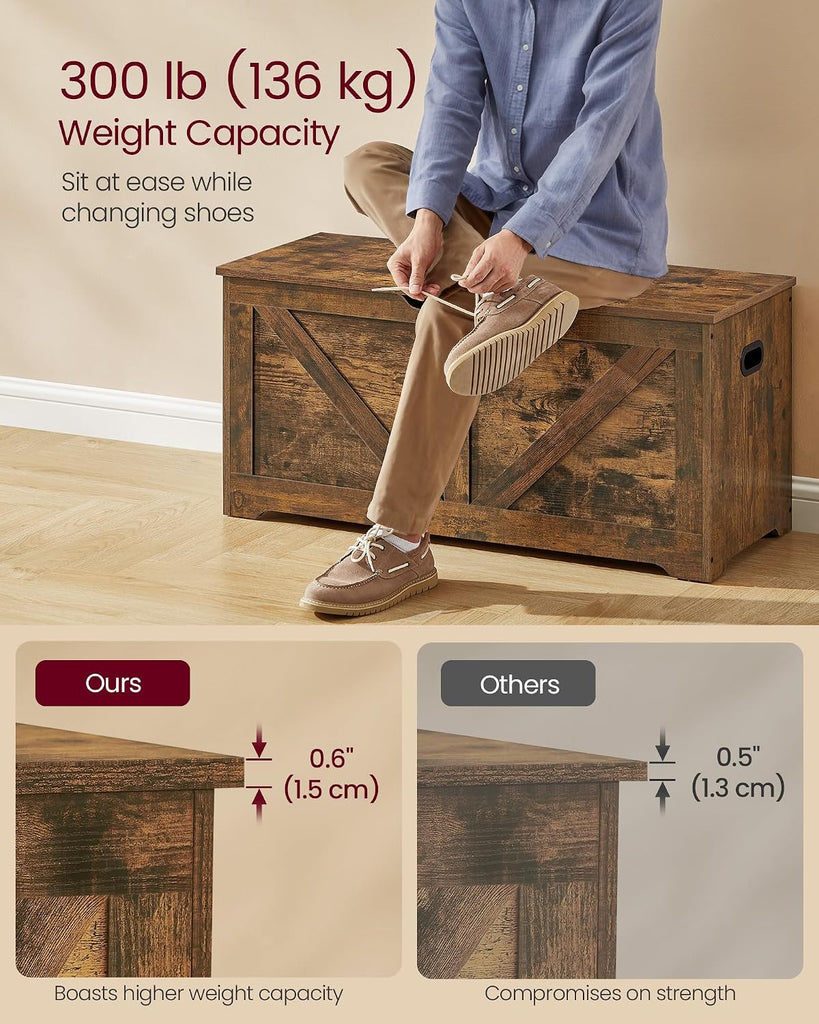 Storage Chest, Storage Trunk with 2 Safety Hinges, Storage Bench, Shoe Bench, Farmhouse Style, 15.7 x 39.4 x 18.1