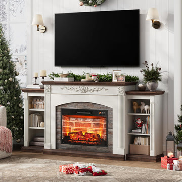 72" Electric Fireplace with Mantel, Fireplace TV Stand for TVs Up to 80", Modern Entertainment Center with Realistic