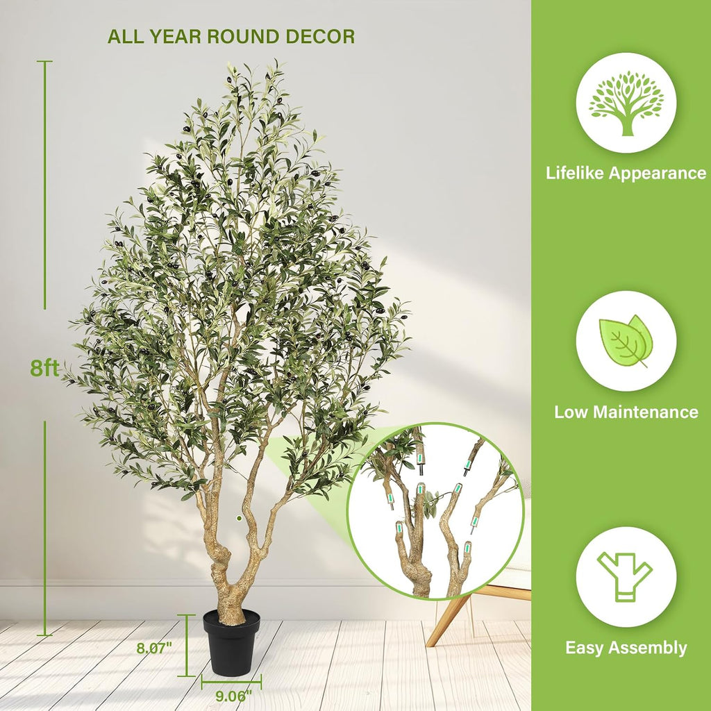 Faux Olive Tree 8ft - Tall Olive Trees Artificial Indoor Home Decor