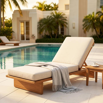 Acacia Wood Chaise Lounge Chair Outdoor with Water Resistant Cushion, 4-Position Adjustable Outdoor Recliner