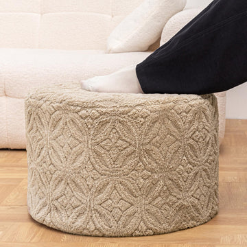 Functional Ottoman Pouf - Ergonomic Ottoman Foot Rest for Couch (Light Coffee, 20x20x14 Inches, Round)