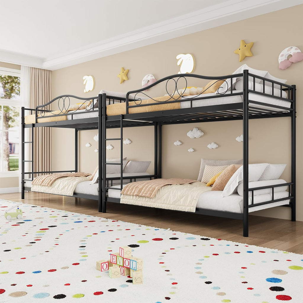 Bunk Bed Twin Over Twin with Ladder & Full Safety Guardrail