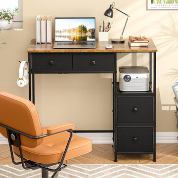 Small Computer Desk with 4 Fabric Drawers, Simple Writing Desk, Compact Study Desks for Small Spaces, Kids Desk Study
