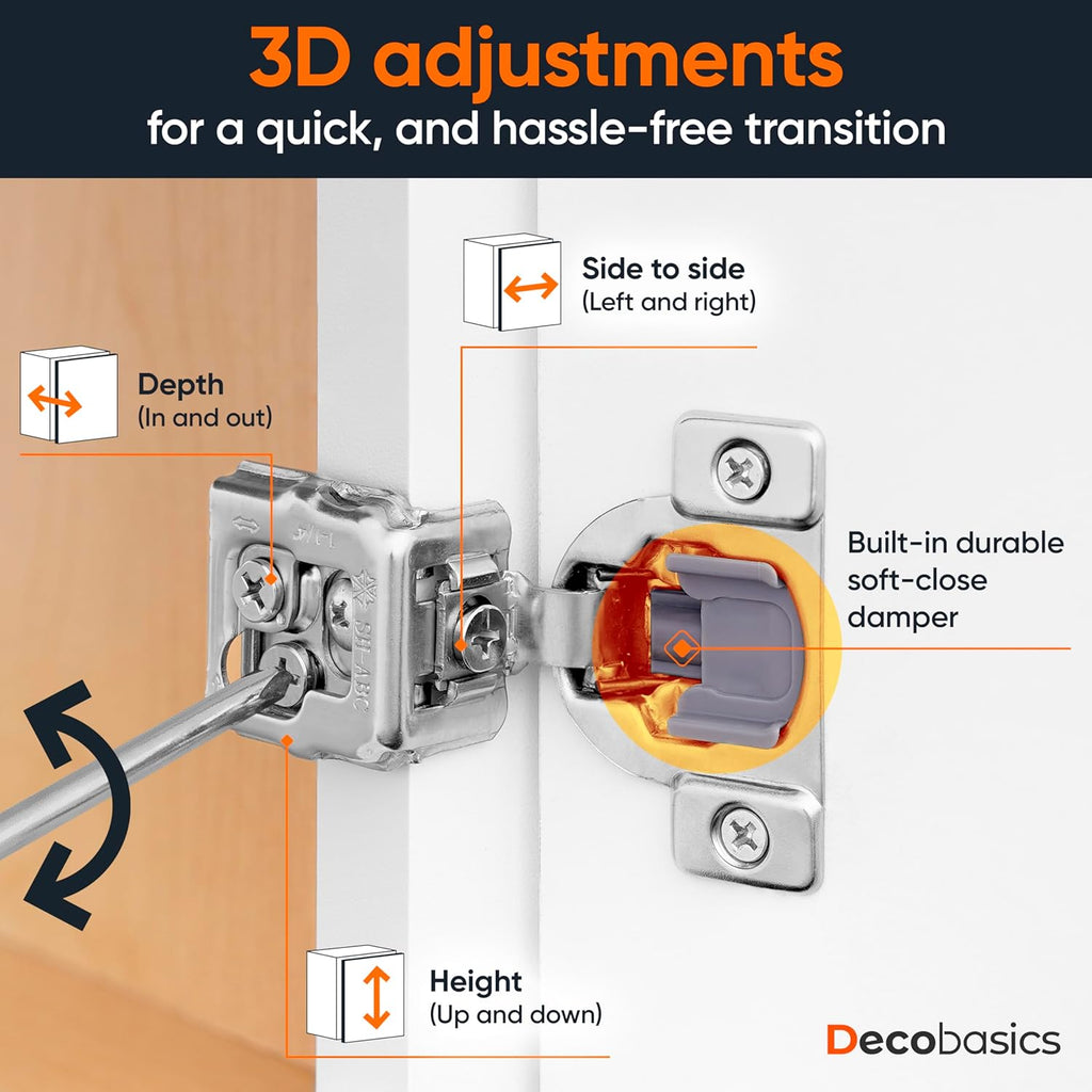 50 Pack Soft Close Cabinet Hinges 1-1/4" Overlay Doors, Slow Self-Closing Concealed Hidden Hinges for Face Frame