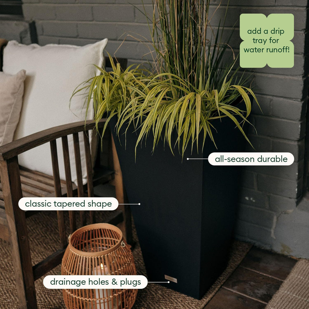 Pure Series Taper Planter - Tall Tapered Outdoor Planter with Shelf | Made From Durable Plastic Featuring a Removable