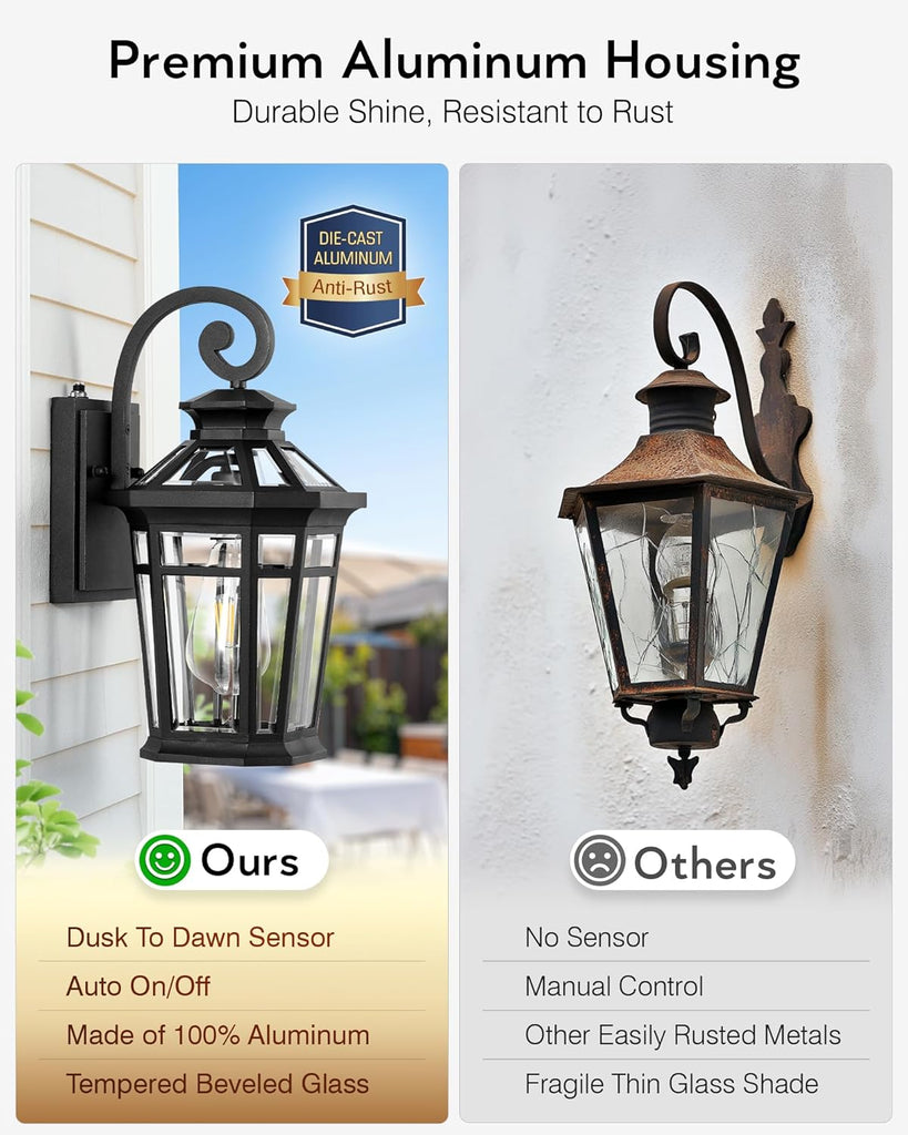 Outdoor Light Fixtures Wall Mount, Black Exterior Sconce Lights Waterproof