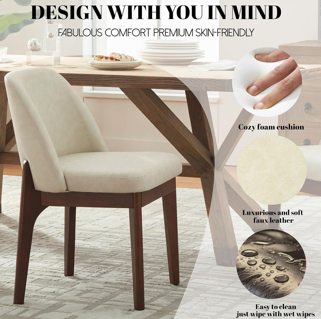 Modern Dining Chairs Set of 4, Faux Leather Kitchen Chairs with Wood Legs, Upholstered Side Chair for Kitchen Dining