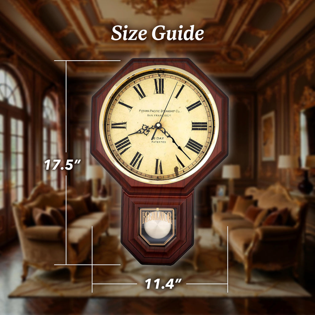 Traditional Schoolhouse Classic Vintage Roman Regulator Wall Clock, Chiming Wall Clocks with Pendulum & Westminster