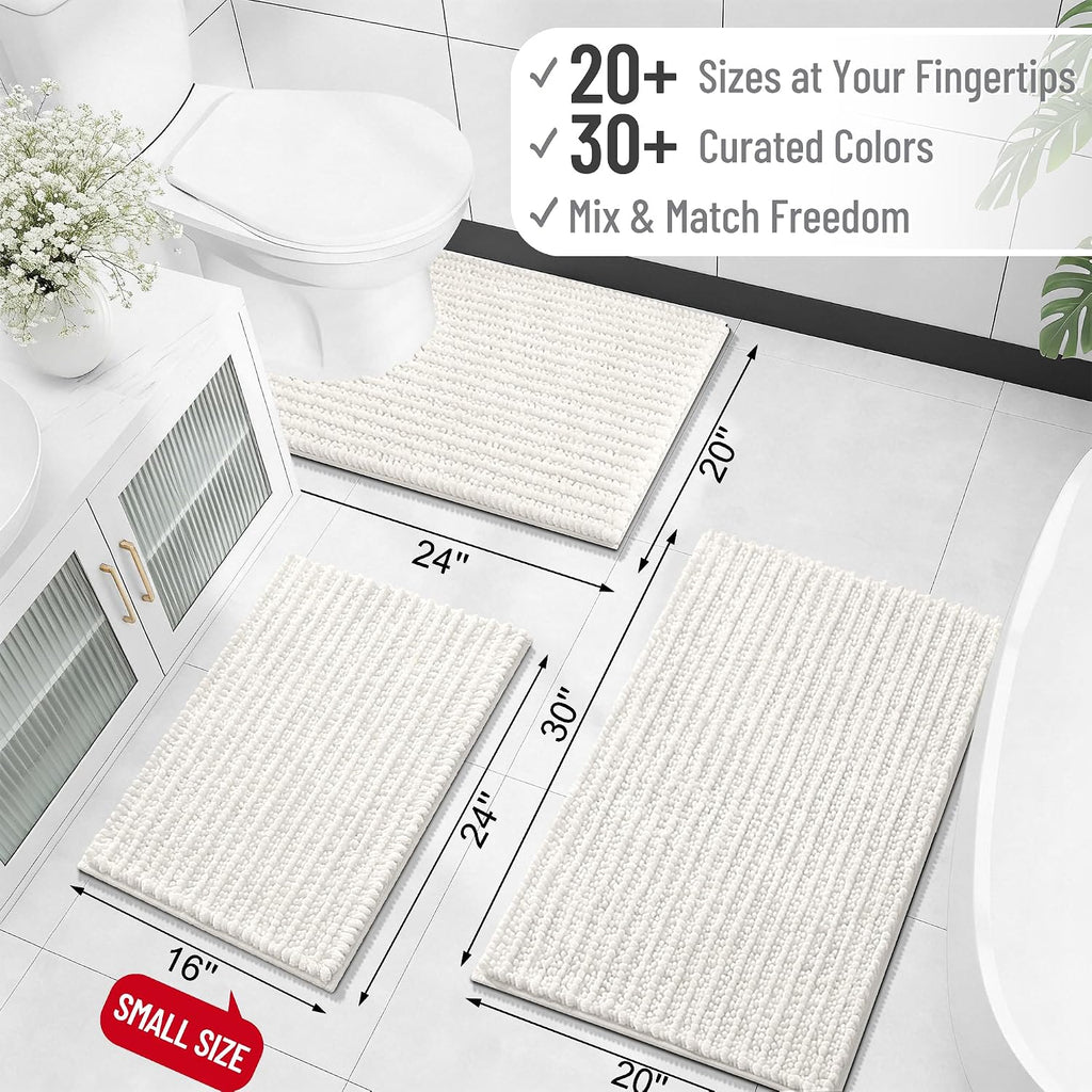 Bathroom Rug Mat 30x20, Thick Soft and Absorbent Chenille Bath Mat, Non-Slip Rubber Backing, Machine Washable Quick