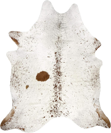 Kobe Cowhide Area Rug, Salt and Pepper White Brown, 5x7 ft | Low Pile, Shed-Resistant, Brazilian Tannery Leather