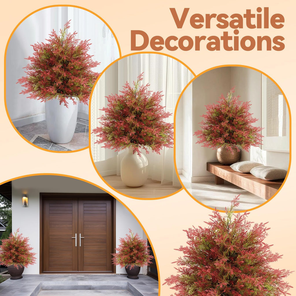 Fall Cedar Topiary Trees with Ground Stakes, Red Green Cedar