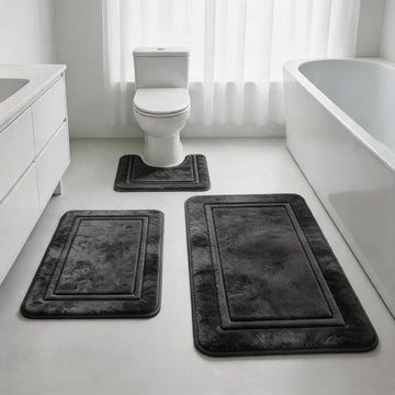 Bathroom Rugs Set 3 Piece Memory Foam Bath Mats Non-Slip Bath Rug Set ,Washable Bathroom Mats,Absorbent Shaggy Rug