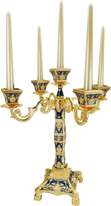 Metal Candelabra 17" Height, Candle Holder with 5 Arms,Antique Bronze Furnish Candle Holder, Centerpiece,Wedding