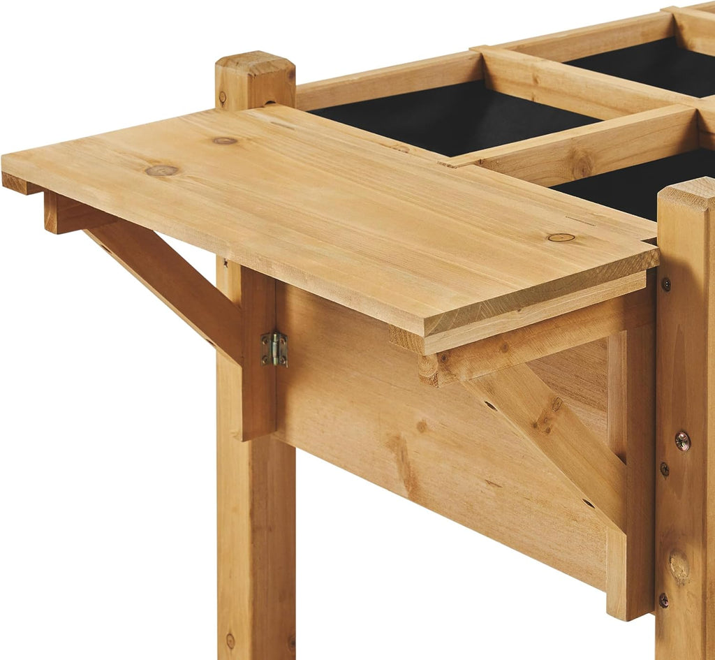 Herb Garden Planter Outdoor Wood Standing Garden Bed,Light Brown | 49 x 22 x 32 in with 8 Planting Pockets, Foldable
