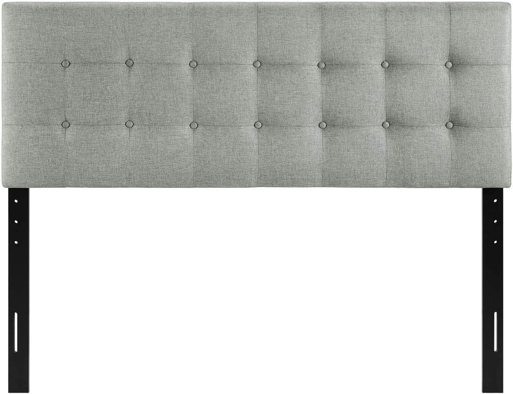 Emily Tufted Button Linen Fabric Upholstered King Headboard in Gray