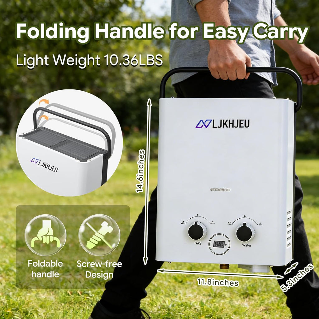 Outdoor Propane Tankless Water Heater - 6L 1.58 GPM Portable Gas Water Heater with Digital Display Overheating