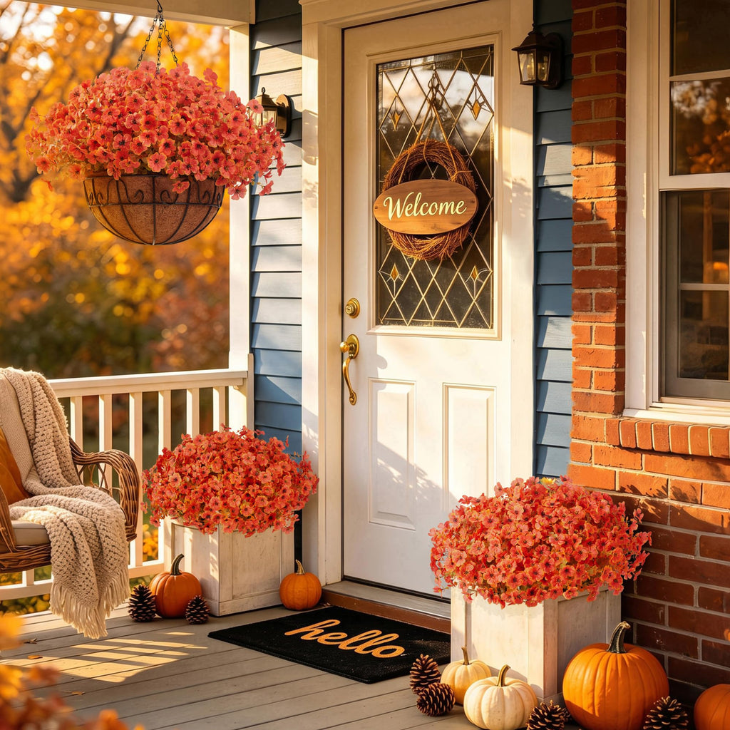 Artificial Hanging Flowers for Outdoors Baskets Fall Decor, Orange