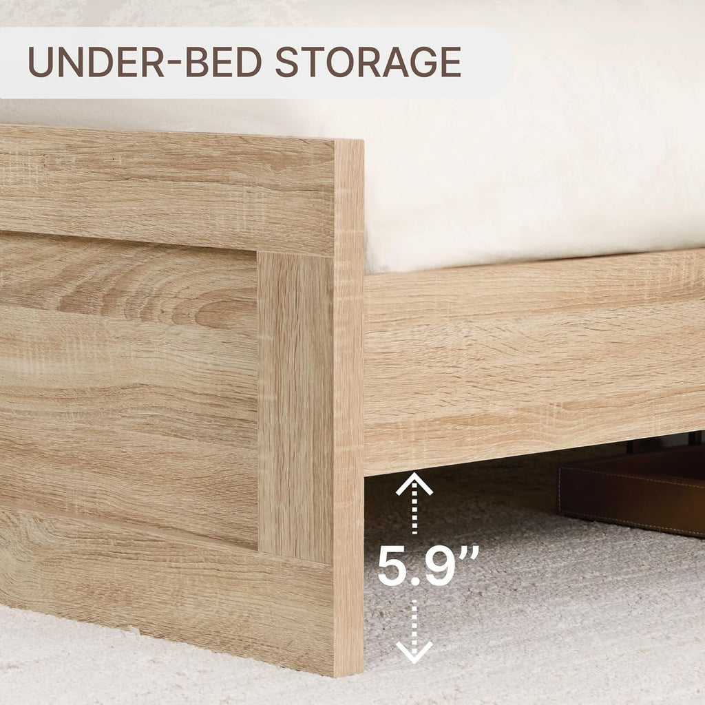 Wood Bed Frame with Headboard and Footboard, Wooden Platform Mattress Foundation with Silent Slat Support Noise-Free